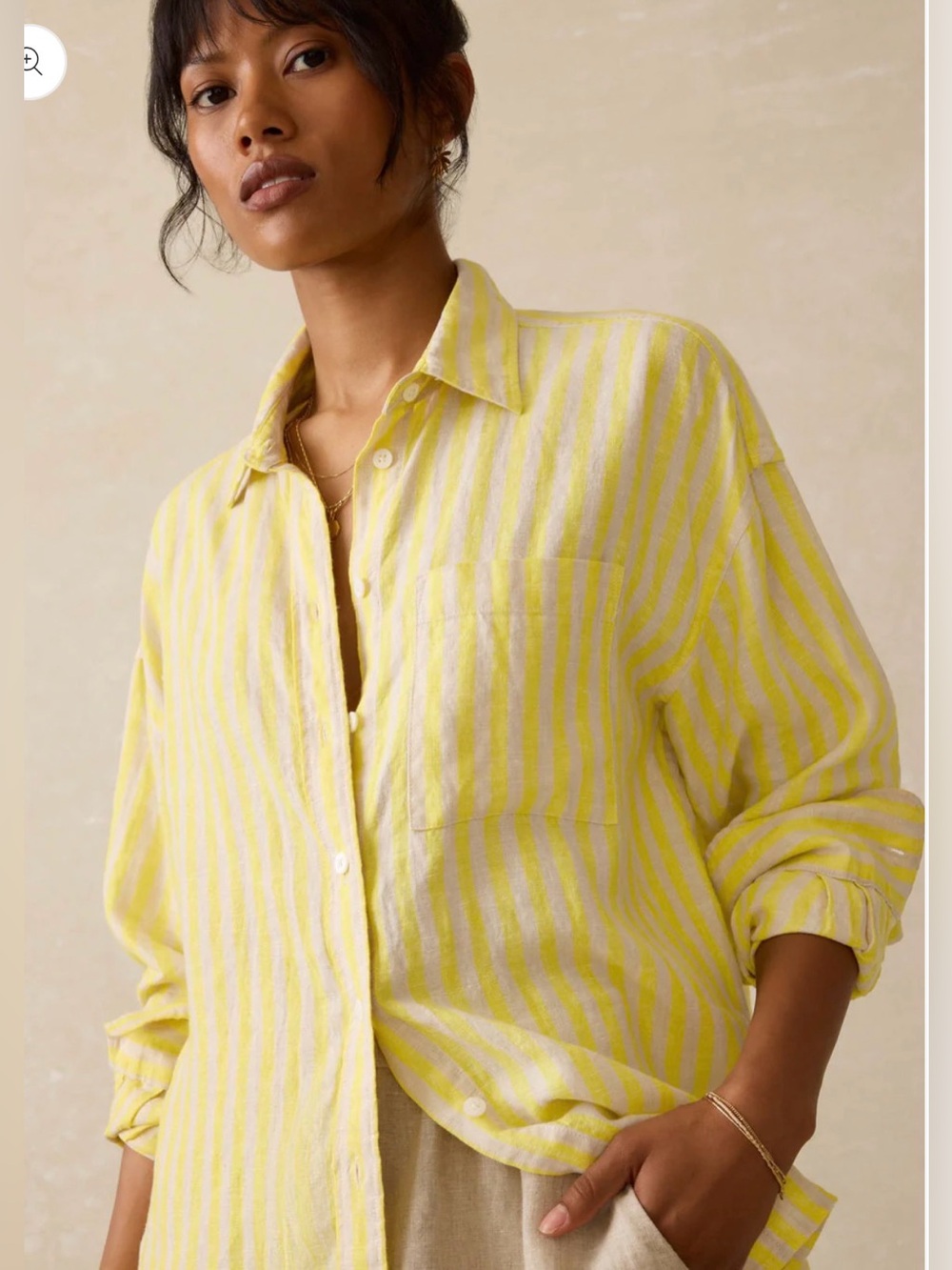 Faherty Laguna Linen Relaxed Shirt - Golden Kiwi Lucy Stripe - Picture 5 of 13